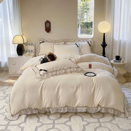 91家纺网 家纺一手货源 找家纺 （总） 庭笙 新款公主风蕾丝花边羊绒剪花四件套-艾莉亚