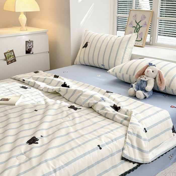 91家纺网 家纺一手货源 找家纺 星期八 2024新款全棉夏被四件套 小猫