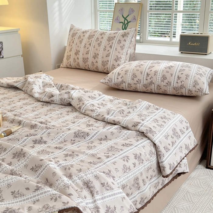 91家纺网 家纺一手货源 找家纺 星期八 2024新款全棉夏被四件套 繁花