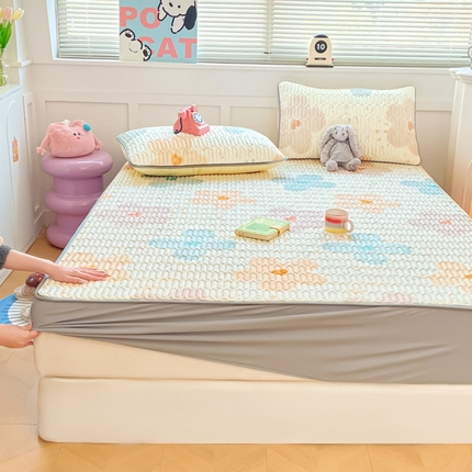 米帛家纺 2024新款A类凉感丝卡通乳胶凉席-床笠款 繁花