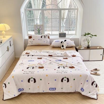 91家纺网 家纺一手货源 找家纺 星期八 2024新款全棉夏被四件套 波点狗