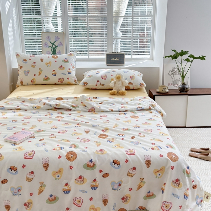 91家纺网 家纺一手货源 找家纺 星期八 2024新款全棉夏被四件套 甜甜圈