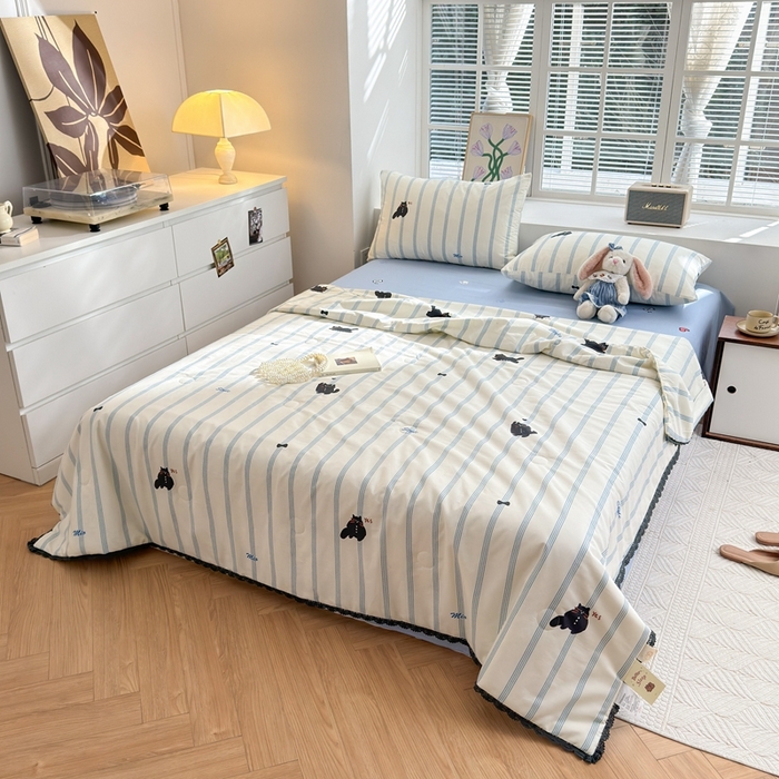 91家纺网 家纺一手货源 找家纺 星期八 2024新款全棉夏被四件套 小猫