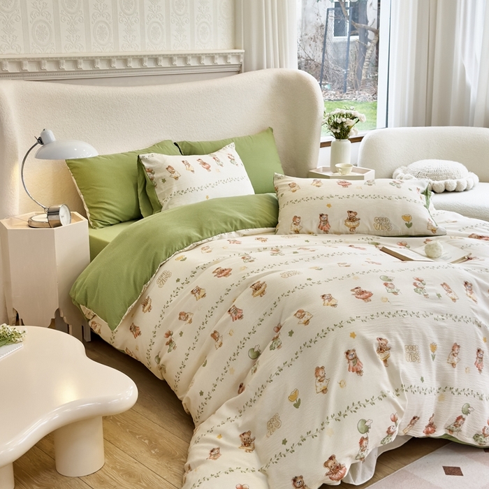 91家纺网 家纺一手货源 找家纺 富之航家纺 2024新款提花泡泡棉四件套 爱丽丝