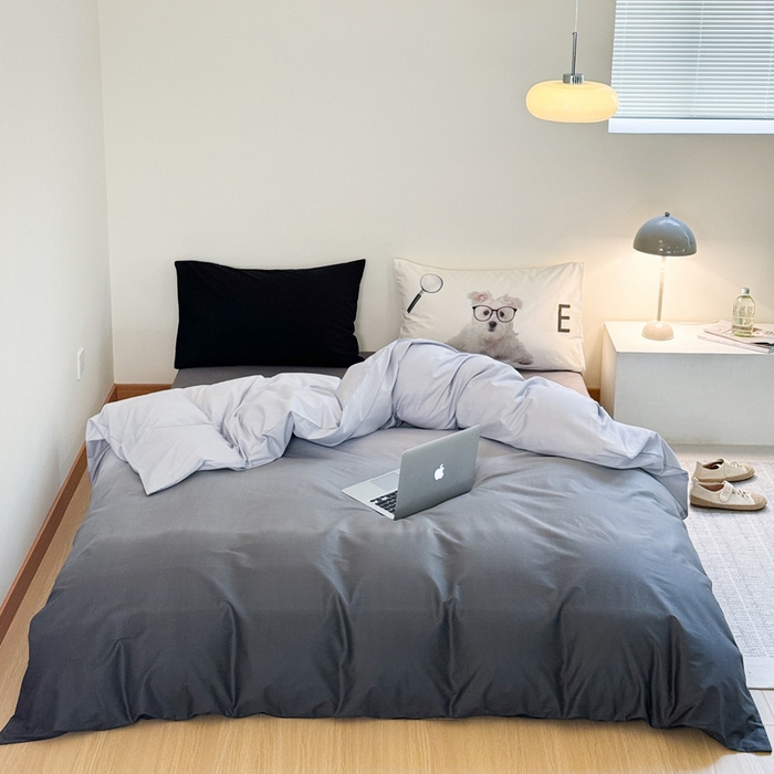 91家纺网 家纺一手货源 找家纺 艾沁家纺 2024新款40支全棉渐变色混搭四件套 渐变灰