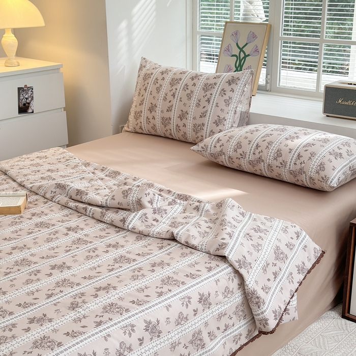 91家纺网 家纺一手货源 找家纺 星期八 2024新款全棉夏被四件套 繁花