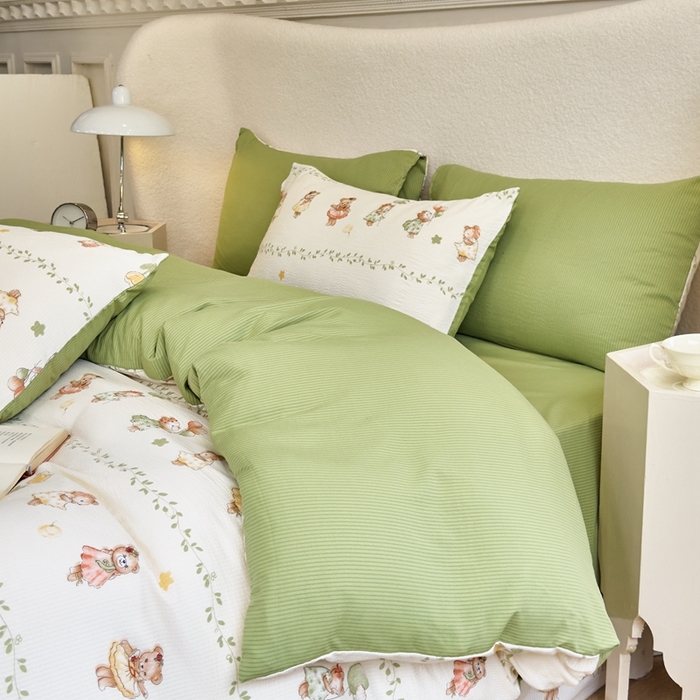 91家纺网 家纺一手货源 找家纺 富之航家纺 2024新款提花泡泡棉四件套 爱丽丝