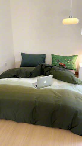 91家纺网 家纺一手货源 找家纺 艾沁家纺 2024新款40支全棉渐变色混搭四件套 渐变绿