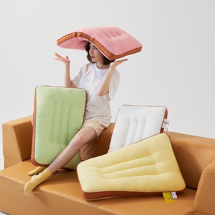 91家纺网 家纺一手货源 找家纺 安莱生活 2024新款5A抗菌早餐派创意系列枕芯-低枕-饼干枕 黄色48*74cm一只