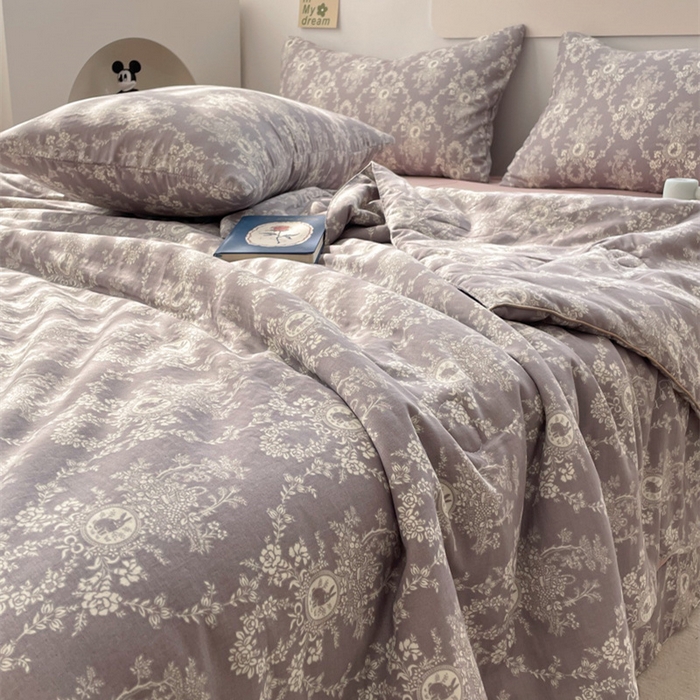 91家纺网 家纺一手货源 找家纺 迷尚 2024新款全棉双层纱大豆夏被 神秘花园紫