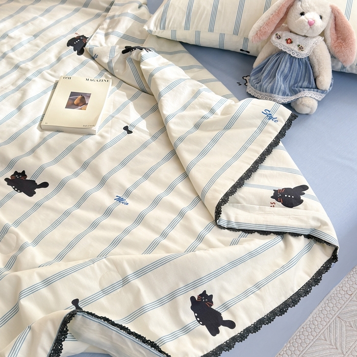 91家纺网 家纺一手货源 找家纺 星期八 2024新款全棉夏被四件套 小猫