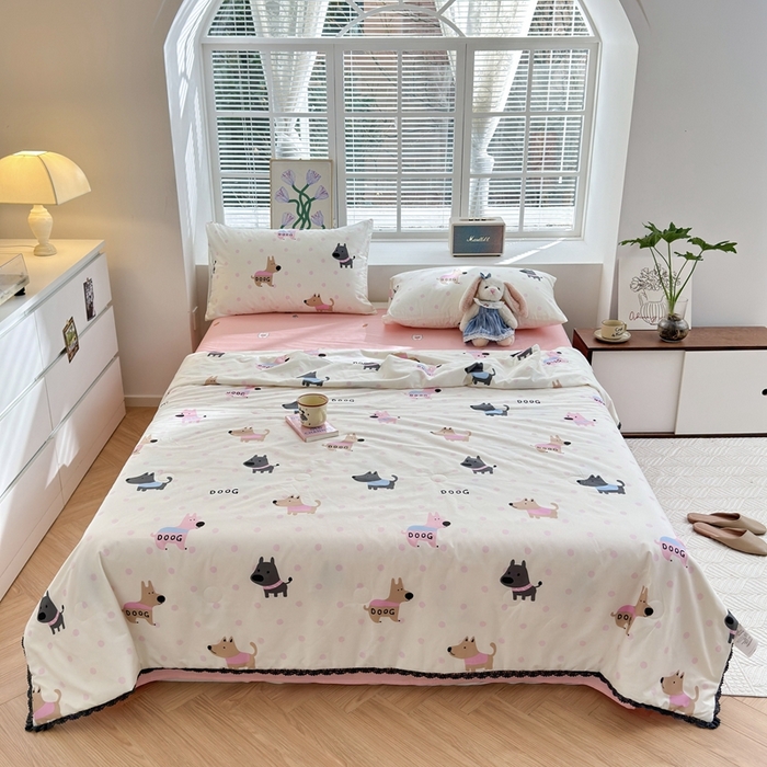 91家纺网 家纺一手货源 找家纺 星期八 2024新款全棉夏被四件套 旺仔