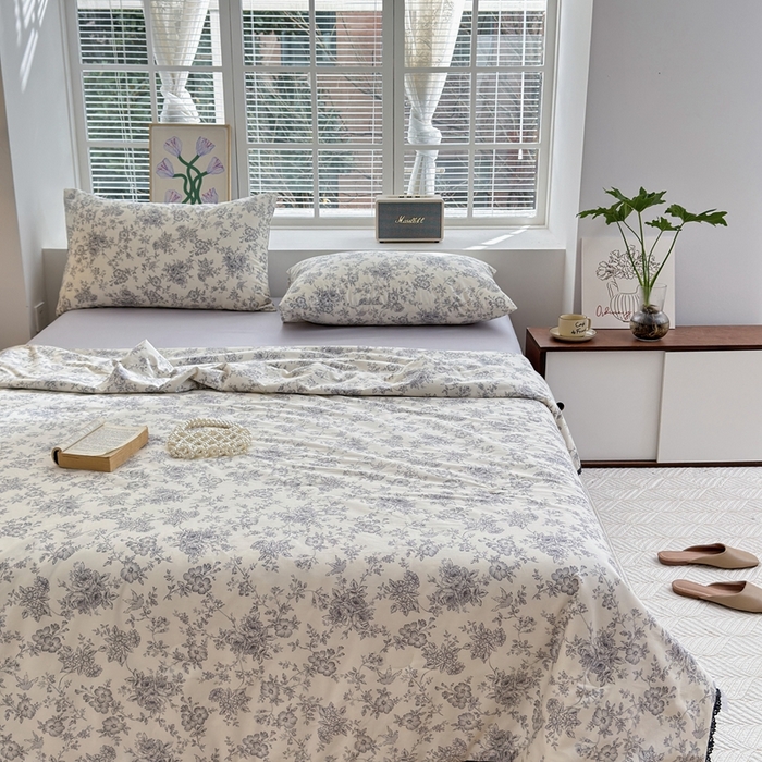 91家纺网 家纺一手货源 找家纺 星期八 2024新款全棉夏被四件套 白山茶