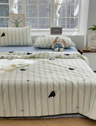 91家纺网 家纺一手货源 找家纺 星期八 2024新款全棉夏被四件套 小猫