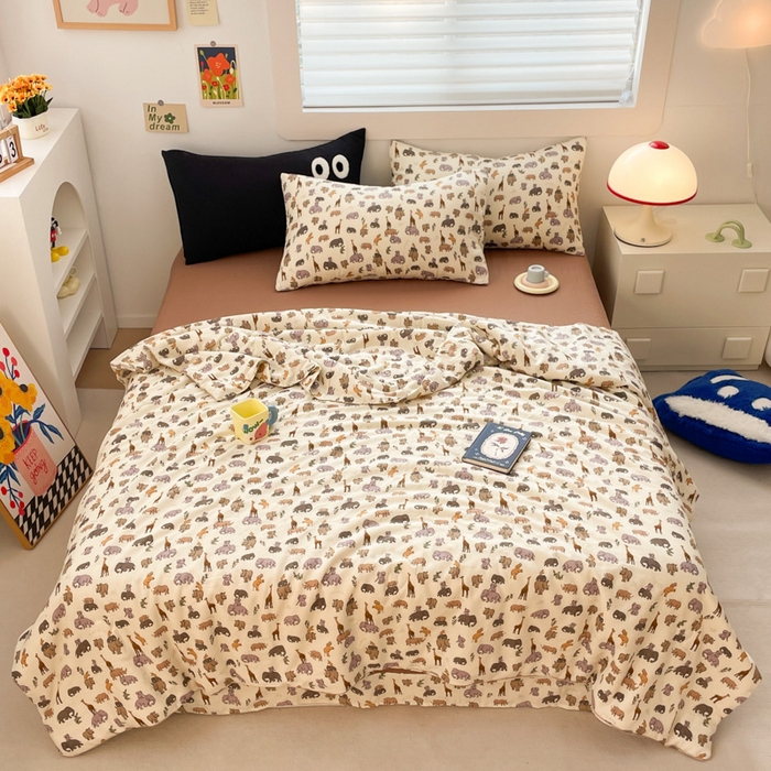 91家纺网 家纺一手货源 找家纺 迷尚 2024新款全棉双层纱大豆夏被 萌宠乐园