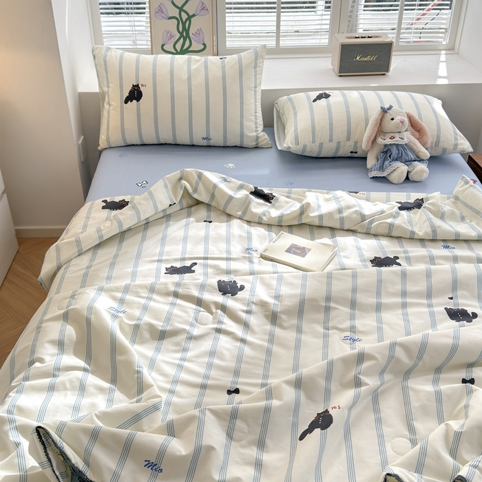 91家纺网 家纺一手货源 找家纺 星期八 2024新款全棉夏被四件套 小猫