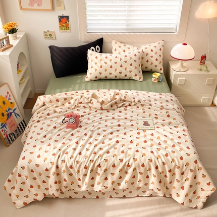 91家纺网 家纺一手货源 找家纺 迷尚 2024新款全棉双层纱大豆夏被 小桔子