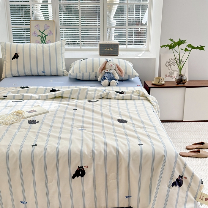 91家纺网 家纺一手货源 找家纺 星期八 2024新款全棉夏被四件套 小猫