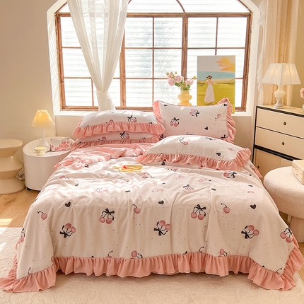 慕梵 2024新款泡泡棉夏被四件套 粉樱桃