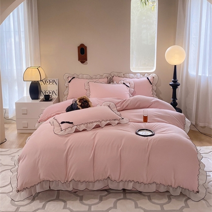 91家纺网 家纺一手货源 找家纺 （总） 庭笙 新款公主风蕾丝花边羊绒剪花四件套-艾莉亚