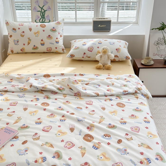 91家纺网 家纺一手货源 找家纺 星期八 2024新款全棉夏被四件套 甜甜圈