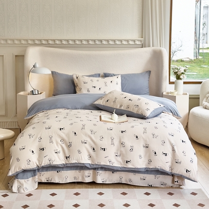 91家纺网 家纺一手货源 找家纺 富之航家纺 2024新款提花泡泡棉四件套 班尼狗