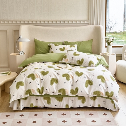 91家纺网 家纺一手货源 找家纺 富之航家纺 2024新款提花泡泡棉四件套 甜心