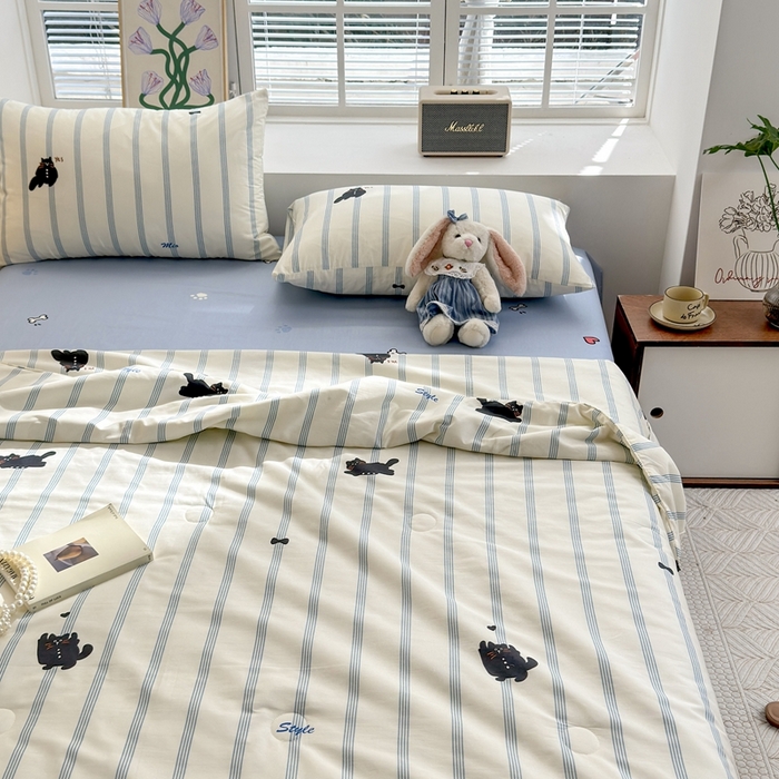 91家纺网 家纺一手货源 找家纺 星期八 2024新款全棉夏被四件套 小猫