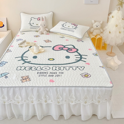 米帛家纺 2024新款大版三丽鸥A类凉感丝乳胶凉席-床裙款 大脸凯蒂猫