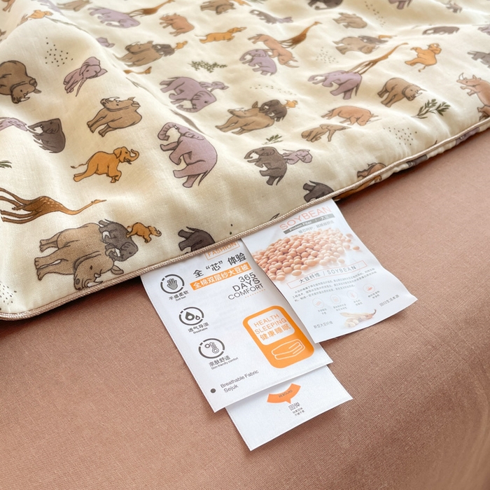 91家纺网 家纺一手货源 找家纺 迷尚 2024新款全棉双层纱大豆夏被 萌宠乐园