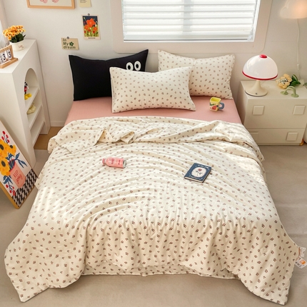 91家纺网 家纺一手货源 找家纺 迷尚 2024新款全棉双层纱大豆夏被 樱桃粉