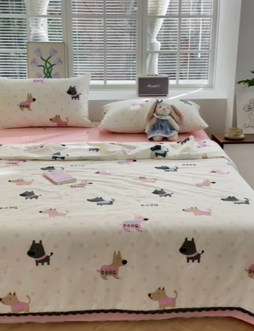 91家纺网 家纺一手货源 找家纺 星期八 2024新款全棉夏被四件套 旺仔