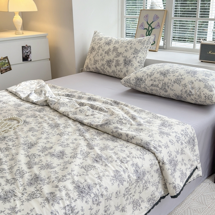 91家纺网 家纺一手货源 找家纺 星期八 2024新款全棉夏被四件套 白山茶