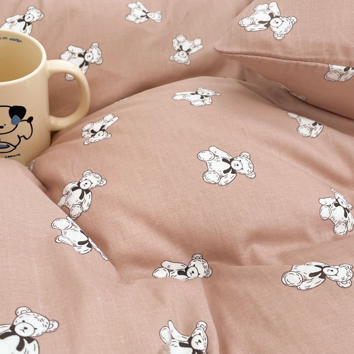 91家纺网 家纺一手货源 找家纺 迷尚 2024新款全棉双层纱大豆夏被 泰迪熊粉