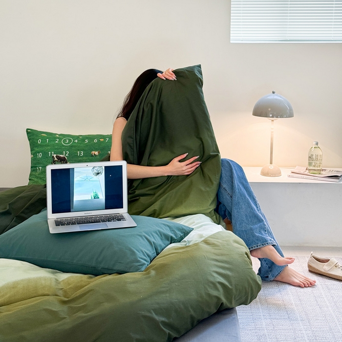 91家纺网 家纺一手货源 找家纺 艾沁家纺 2024新款40支全棉渐变色混搭四件套 渐变绿