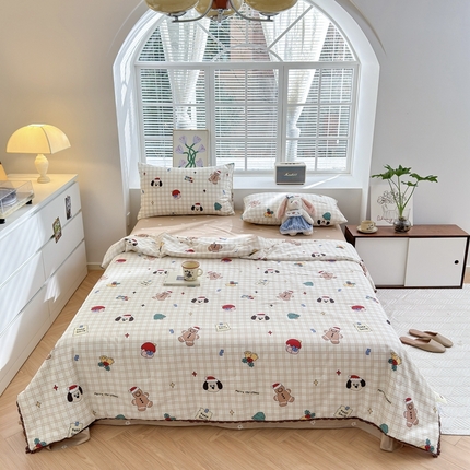 91家纺网 家纺一手货源 找家纺 星期八 2024新款全棉夏被四件套 姜饼人