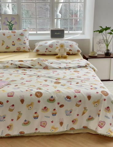 91家纺网 家纺一手货源 找家纺 星期八 2024新款全棉夏被四件套 甜甜圈