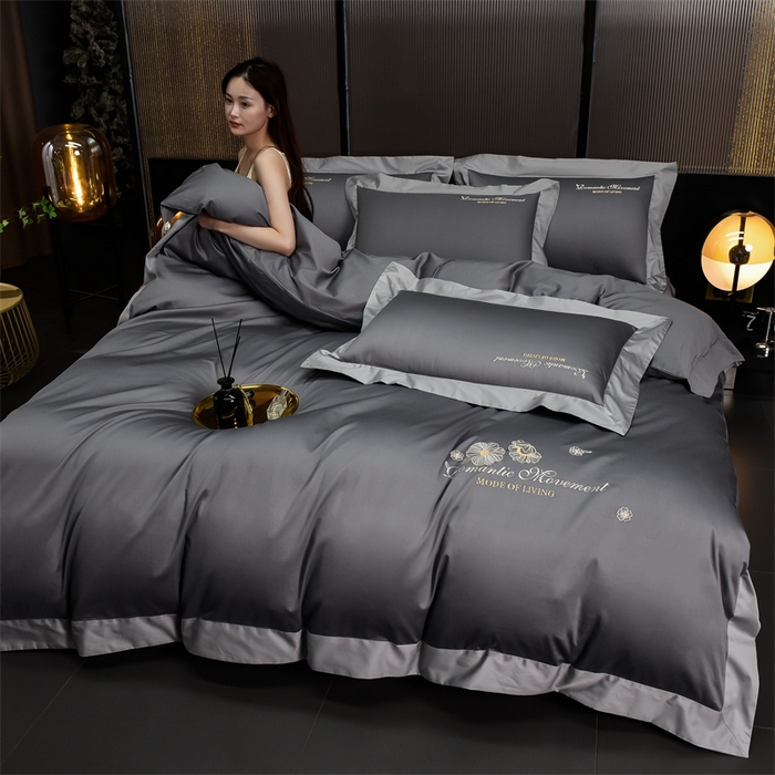 91家纺网 家纺一手货源 找家纺  瑞驰家纺 2024新款长绒棉绣花四件套伊莎贝尔系列 伊莎贝尔-帝都灰