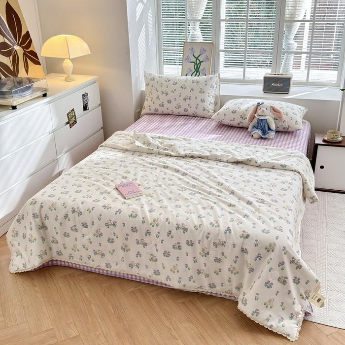 91家纺网 家纺一手货源 找家纺 星期八 2024新款全棉夏被四件套 花园兔