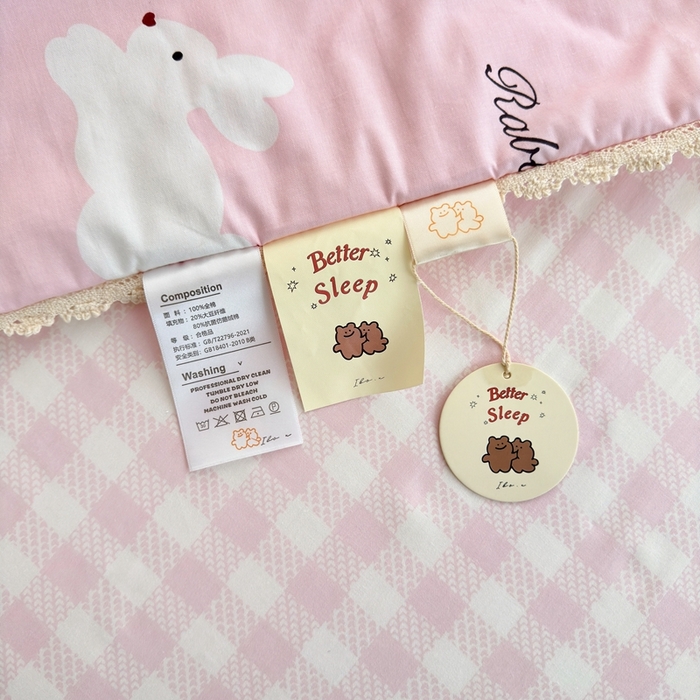 91家纺网 家纺一手货源 找家纺 星期八 2024新款全棉夏被四件套 樱桃兔