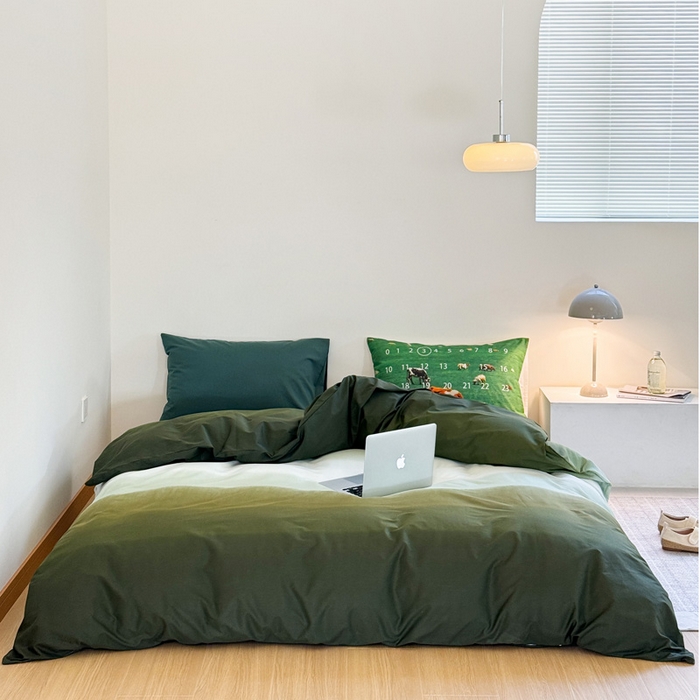 91家纺网 家纺一手货源 找家纺 艾沁家纺 2024新款40支全棉渐变色混搭四件套 渐变绿