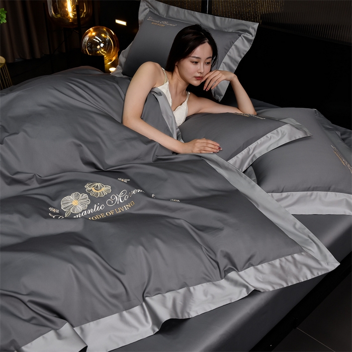 91家纺网 家纺一手货源 找家纺  瑞驰家纺 2024新款长绒棉绣花四件套伊莎贝尔系列 伊莎贝尔-帝都灰