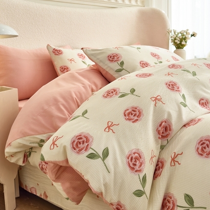 富之航家纺 2024新款提花泡泡棉四件套 白月光