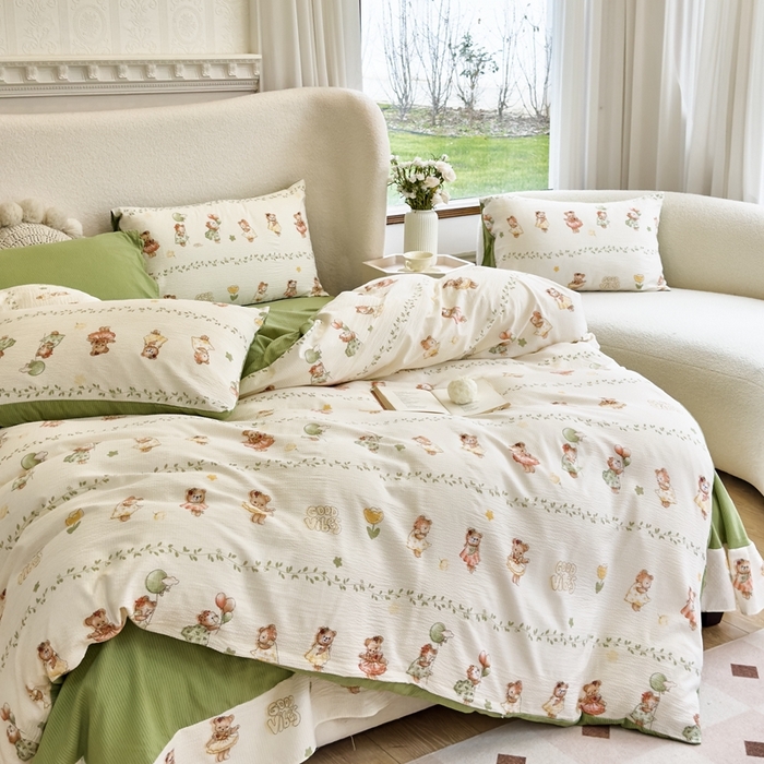 91家纺网 家纺一手货源 找家纺 富之航家纺 2024新款提花泡泡棉四件套 爱丽丝