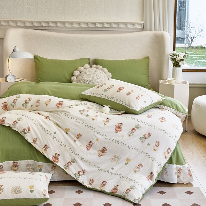 91家纺网 家纺一手货源 找家纺 富之航家纺 2024新款提花泡泡棉四件套 爱丽丝