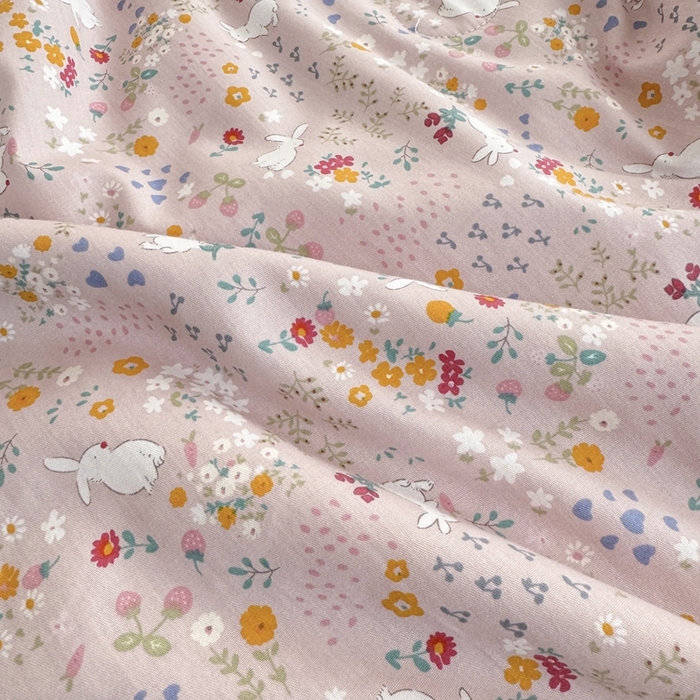 91家纺网 家纺一手货源 找家纺 星期八 2024新款全棉夏被四件套 粉郁兔