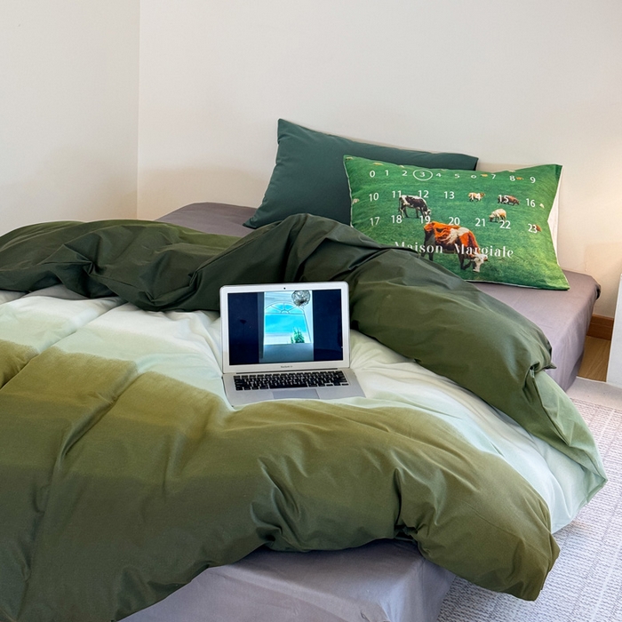 91家纺网 家纺一手货源 找家纺 艾沁家纺 2024新款40支全棉渐变色混搭四件套 渐变绿