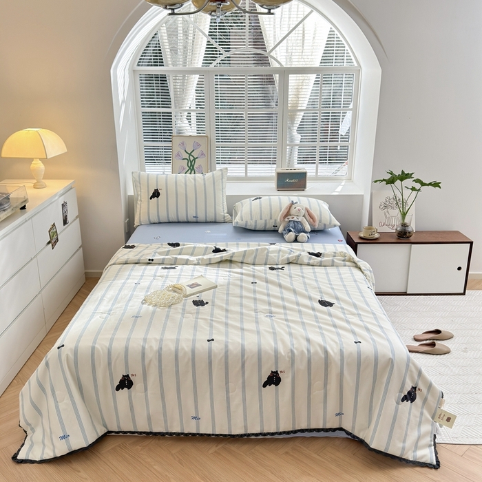 91家纺网 家纺一手货源 找家纺 星期八 2024新款全棉夏被四件套 小猫