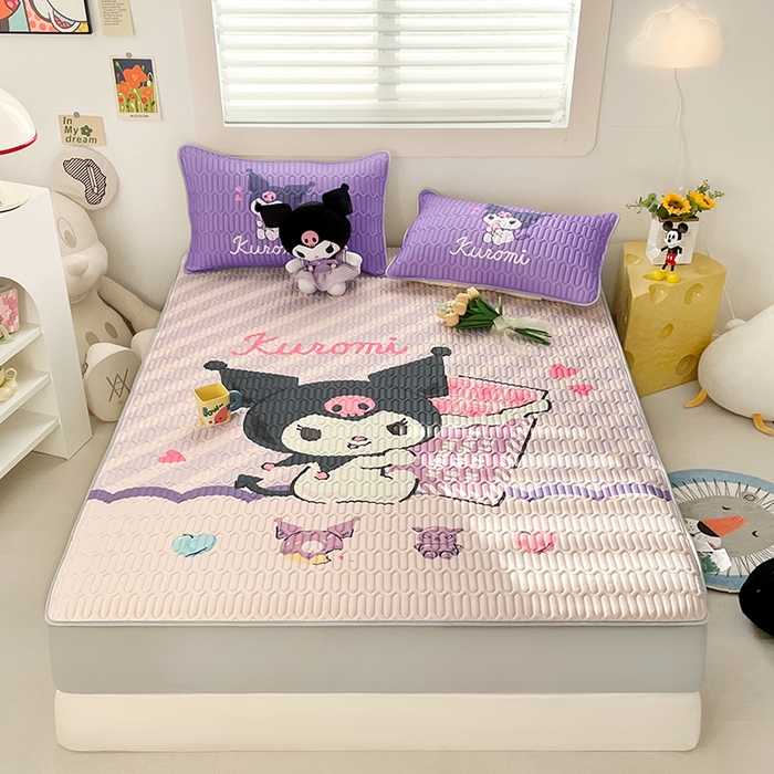 91家纺网 家纺一手货源 找家纺 米帛家纺 2024新款大版三丽鸥A类凉感丝乳胶凉席-绑带款 巧克力库洛米