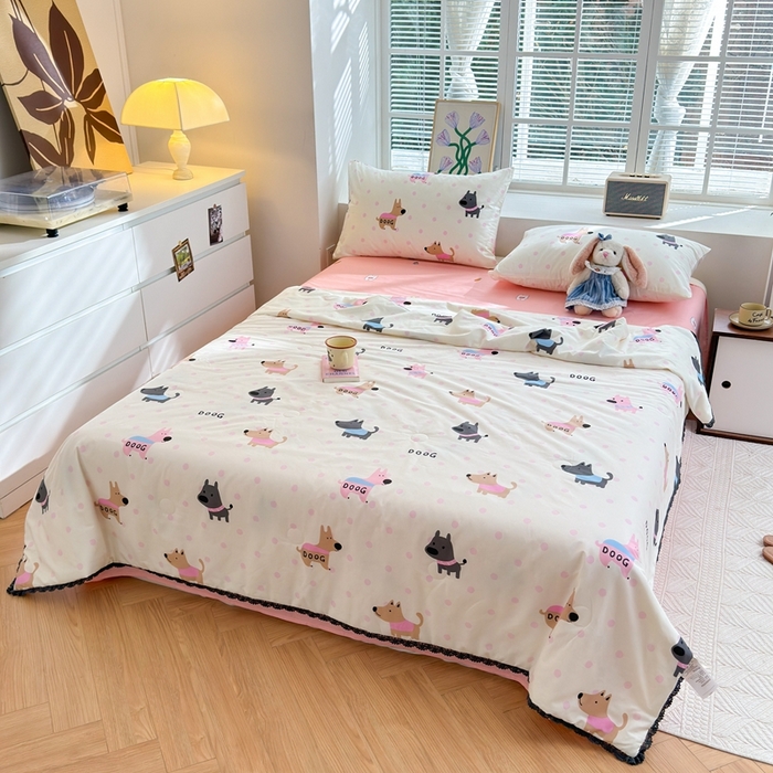 91家纺网 家纺一手货源 找家纺 星期八 2024新款全棉夏被四件套 旺仔